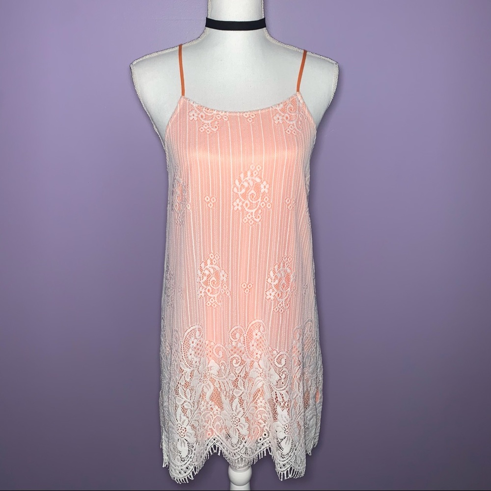 NWT Boutique White and Orange Lace Overlay Mini Dress